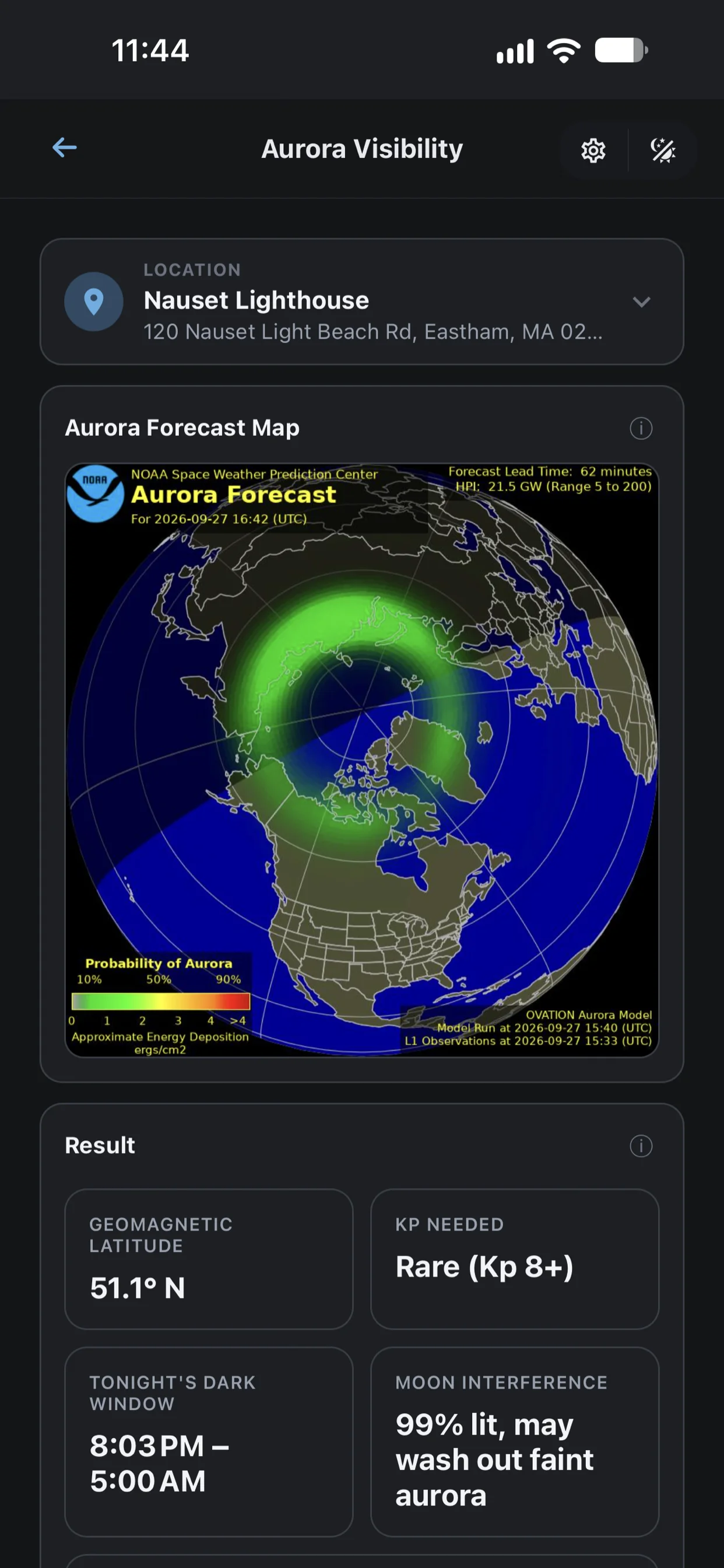 Aurora Visibility screen in Shutter Speed