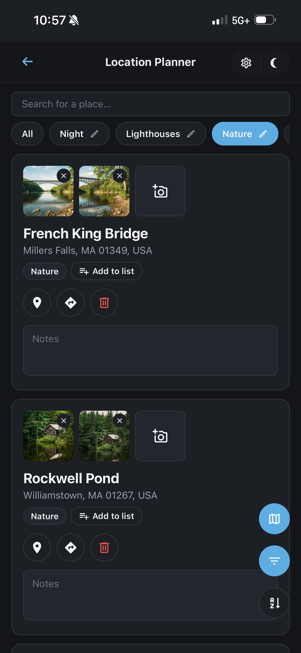 Location Planner screen in Shutter Speed