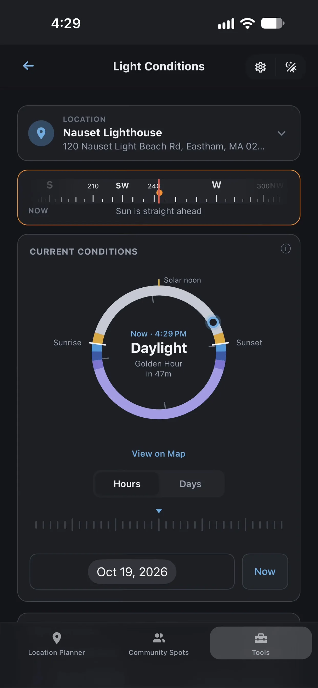 Light Conditions screen in Shutter Speed
