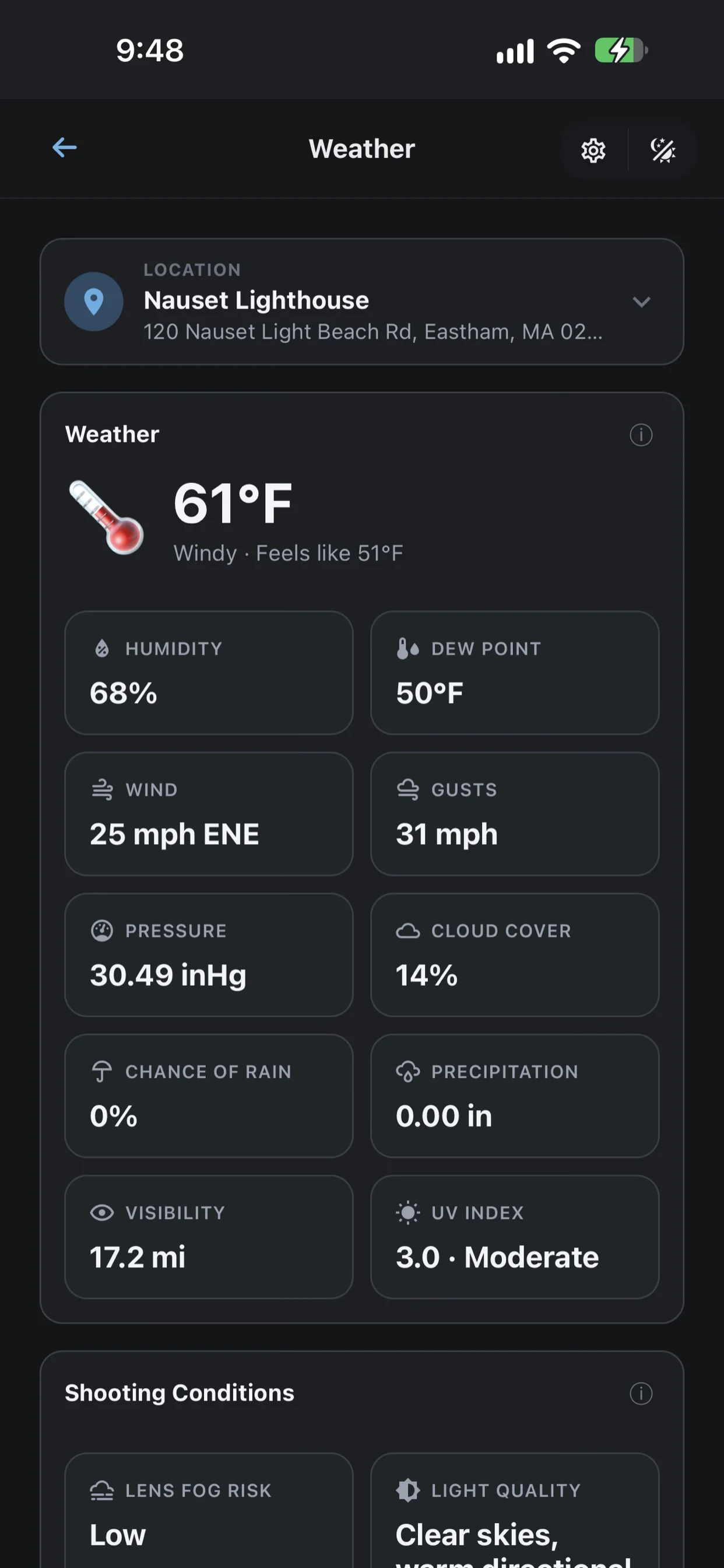 Weather screen in Shutter Speed